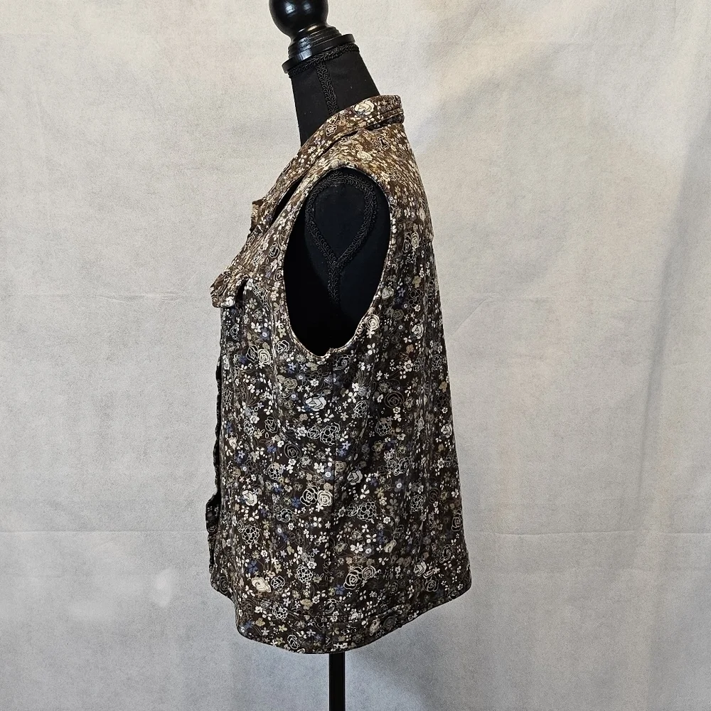 Christopher & Banks Brown Blue Floral Button Up Vest 100% Cotton Size XL - Picture 6 of 8